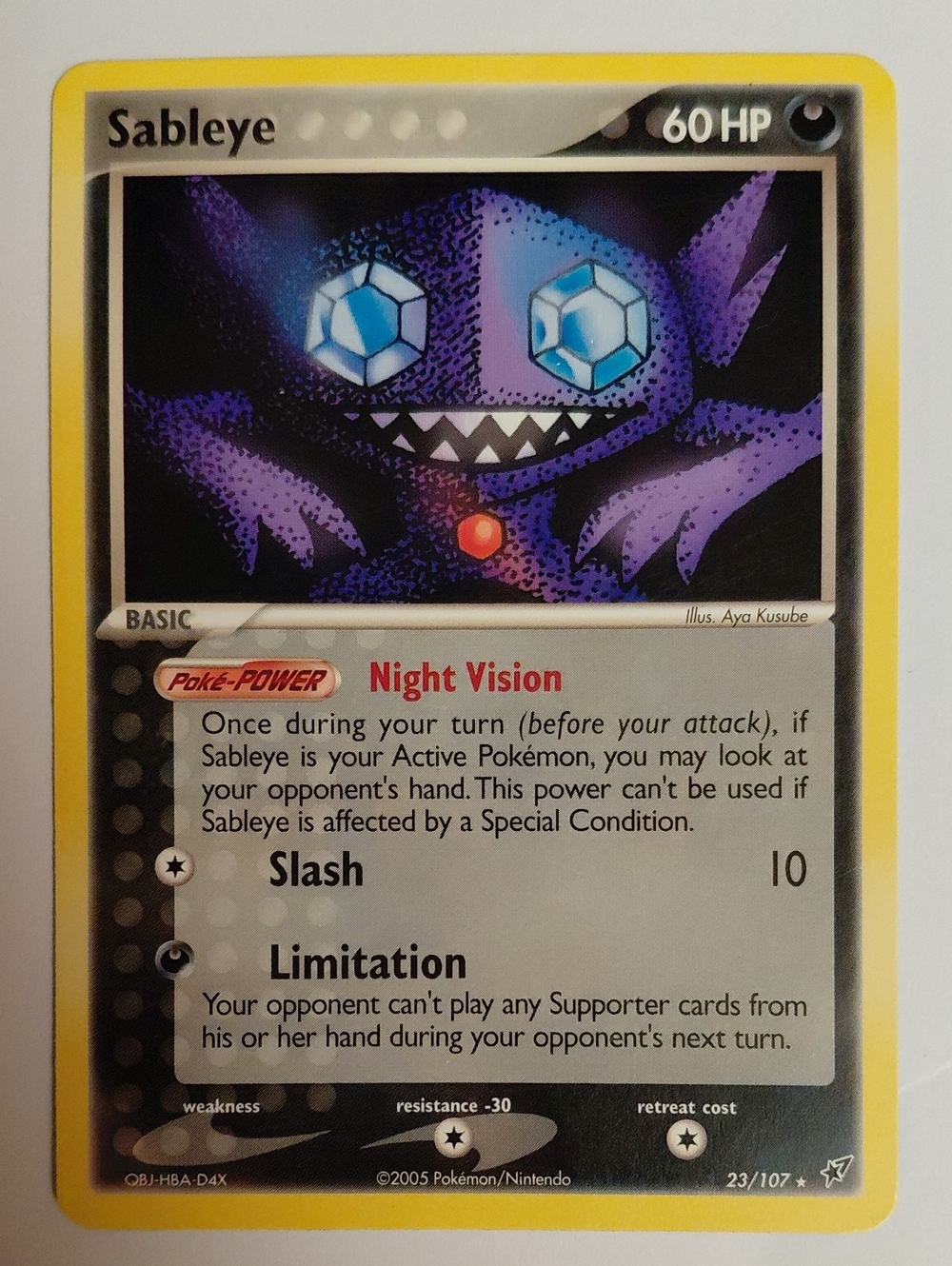 DAMAGED - Vintage Sableye Non-holo Pokemon Card - EX Deoxys
